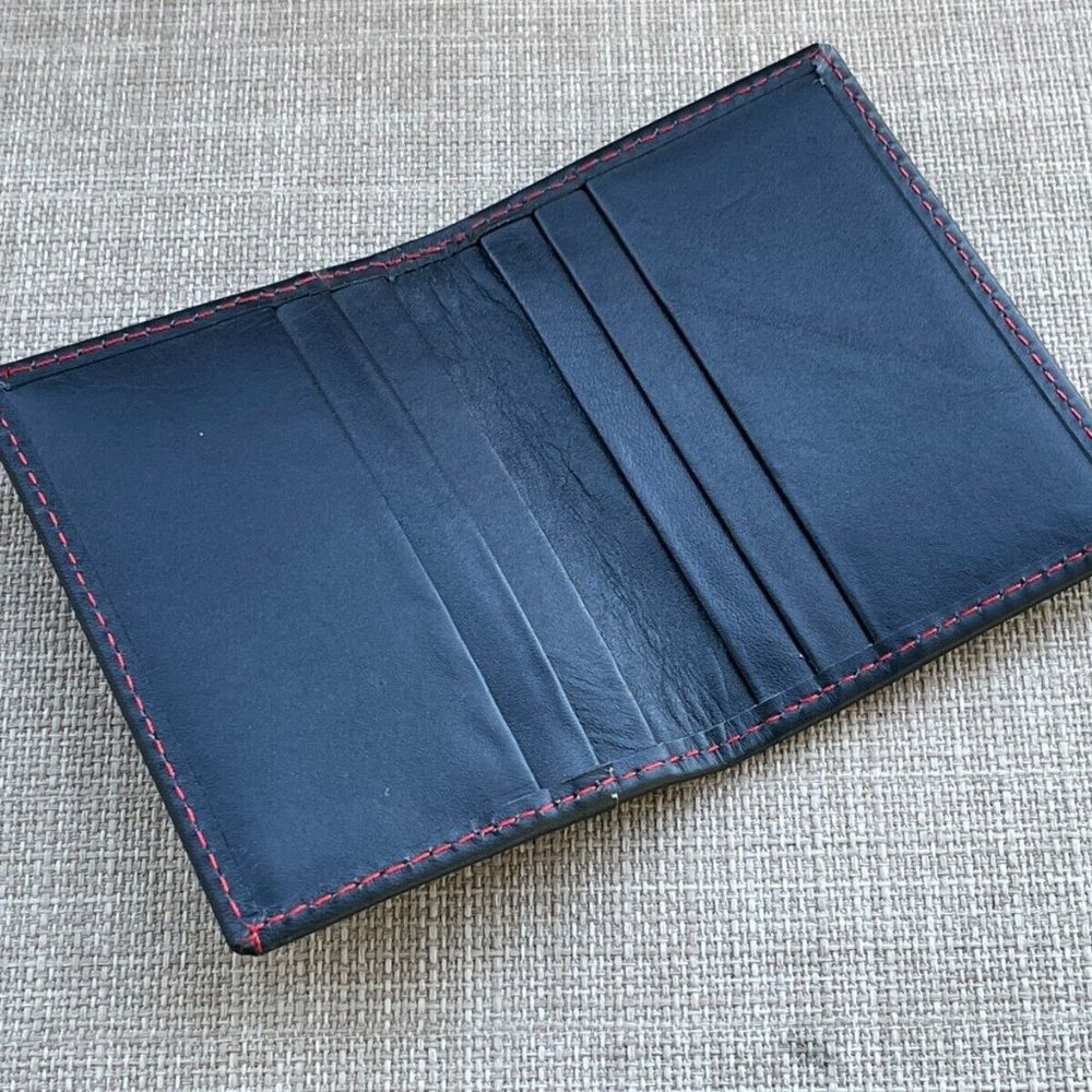 Leather Card Holder Black Genuine Leather Handmade Bifold Wallet Slimfold